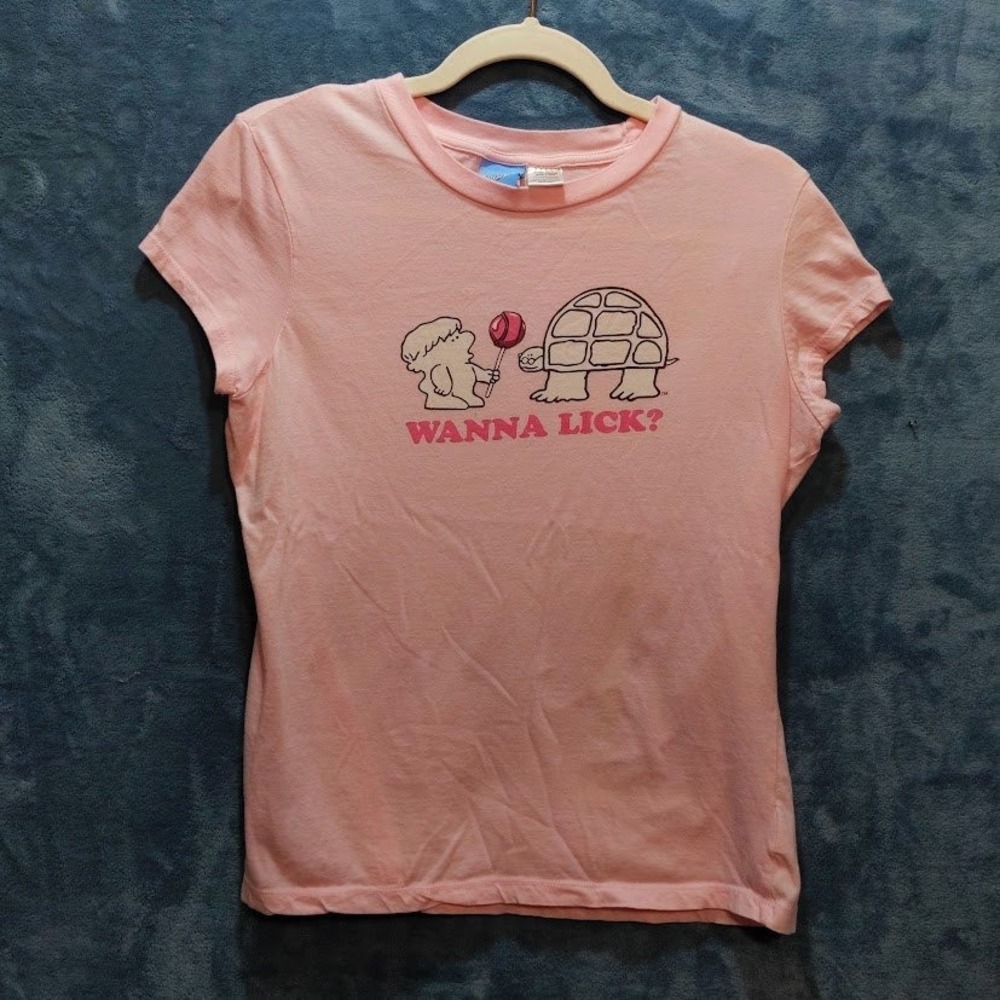 Vintage 2005 Tootsie Roll Pop Wanna Lick Pink Graphic T-Shirt XL Freeze
